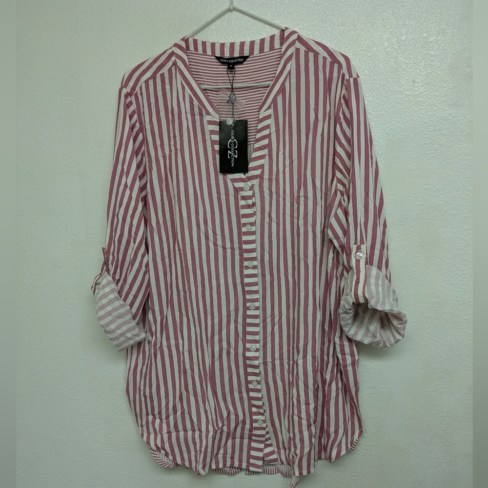 Cato Pink and White Striped Button-Down Shirt - Picture 8 of 8